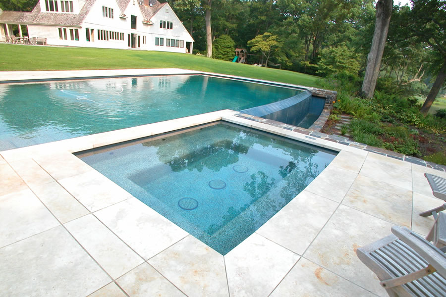 Vanishing Edge Outdoor Pool Brick, New Jersey Residential Pool Design by Omega Pool Structures, Inc